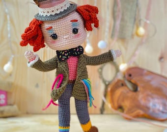 Patrón PDF de amigurumi de sombrerero loco caprichoso - Muñeca amigurumi de personaje de fantasía -