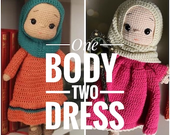 Crochet Amigurumi Muñeca Hanne Inglés PDF Patrón Un Cuerpo y Dos Vestidos #knitting #crochetdoll #muslimdoll