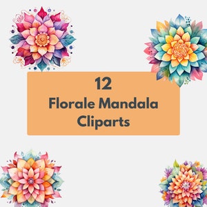 Floral Mandala Clipart Set: 12 hoogwaardige PNG's, digitale download, kleurrijke mandala's PNG, kaarten maken, digitale papierkunst