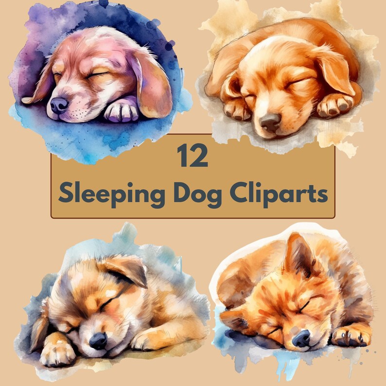 16 Watercolor Sleeping Dog Clipart Digital PNG Sleeping Dog, Sleeping ...