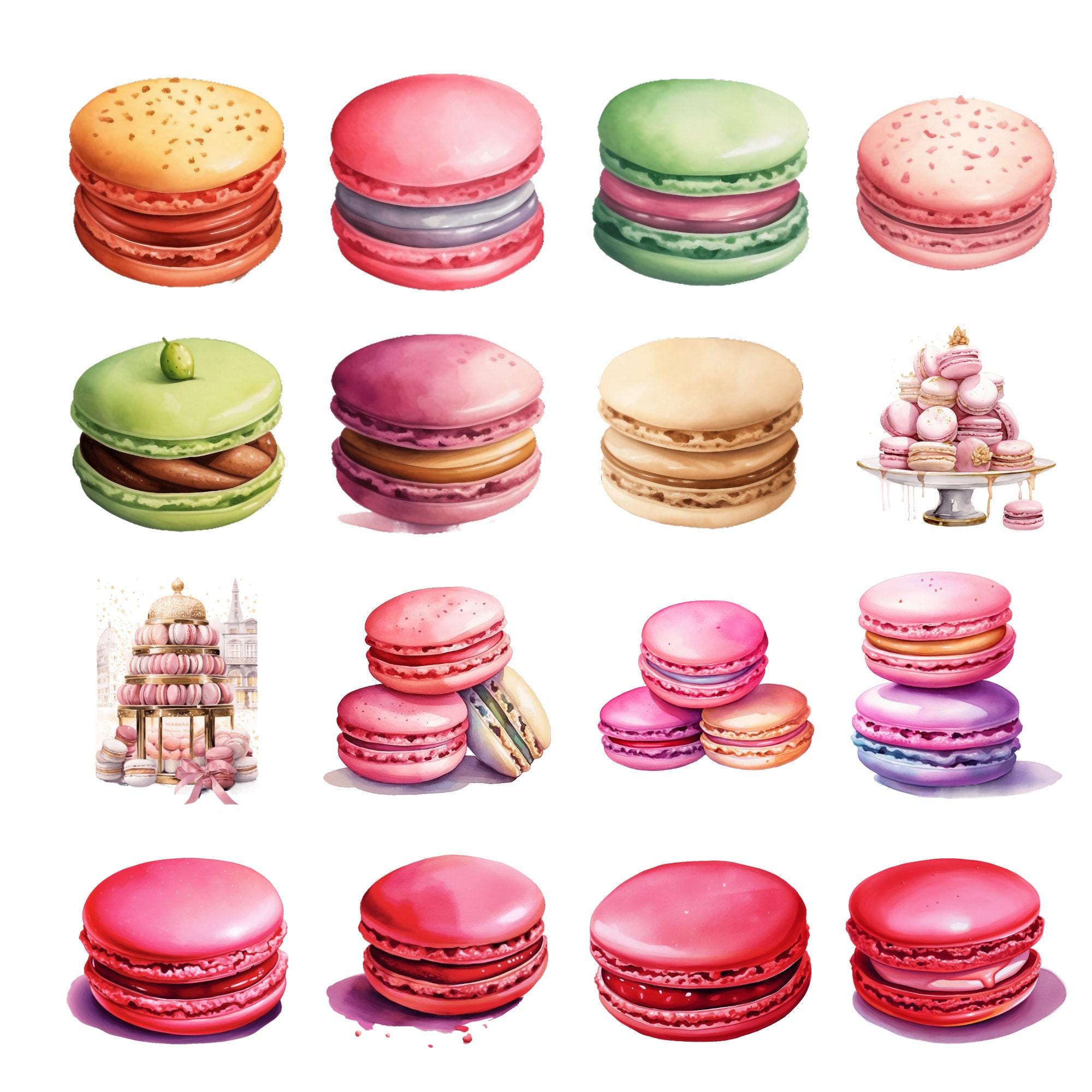 Macaron Clipart Set: 16 High Quality Pngs, Watercolor French Macarons ...