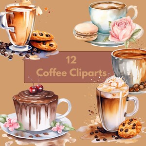 Watercolor Coffee Clipart Bundle , 12 High Quality PNGs, Digital Download, Perfect for Card Making, Mixed Media, and Digital Paper Craft