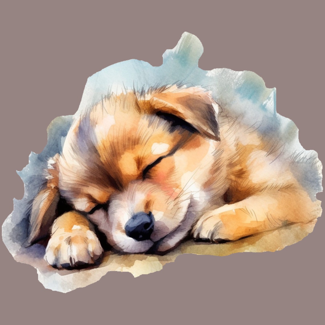 16 Watercolor Sleeping Dog Clipart - Digital PNG Sleeping Dog, Sleeping ...