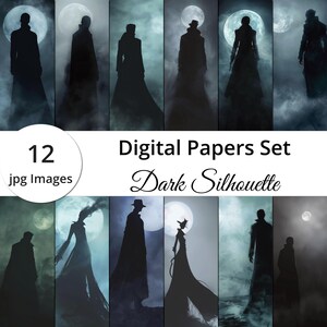 12 Dunkle Silhouetten vor dem Mond - Mystische Designs für Scrapbooking & DIY  – Perfekt für Kreative Projekte ,digitaler Download