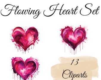 Love in Motion: 13 Flowing Hearts in Watercolor, Digital Download, Card Making, Digital Paper Crafts, Digital Planner