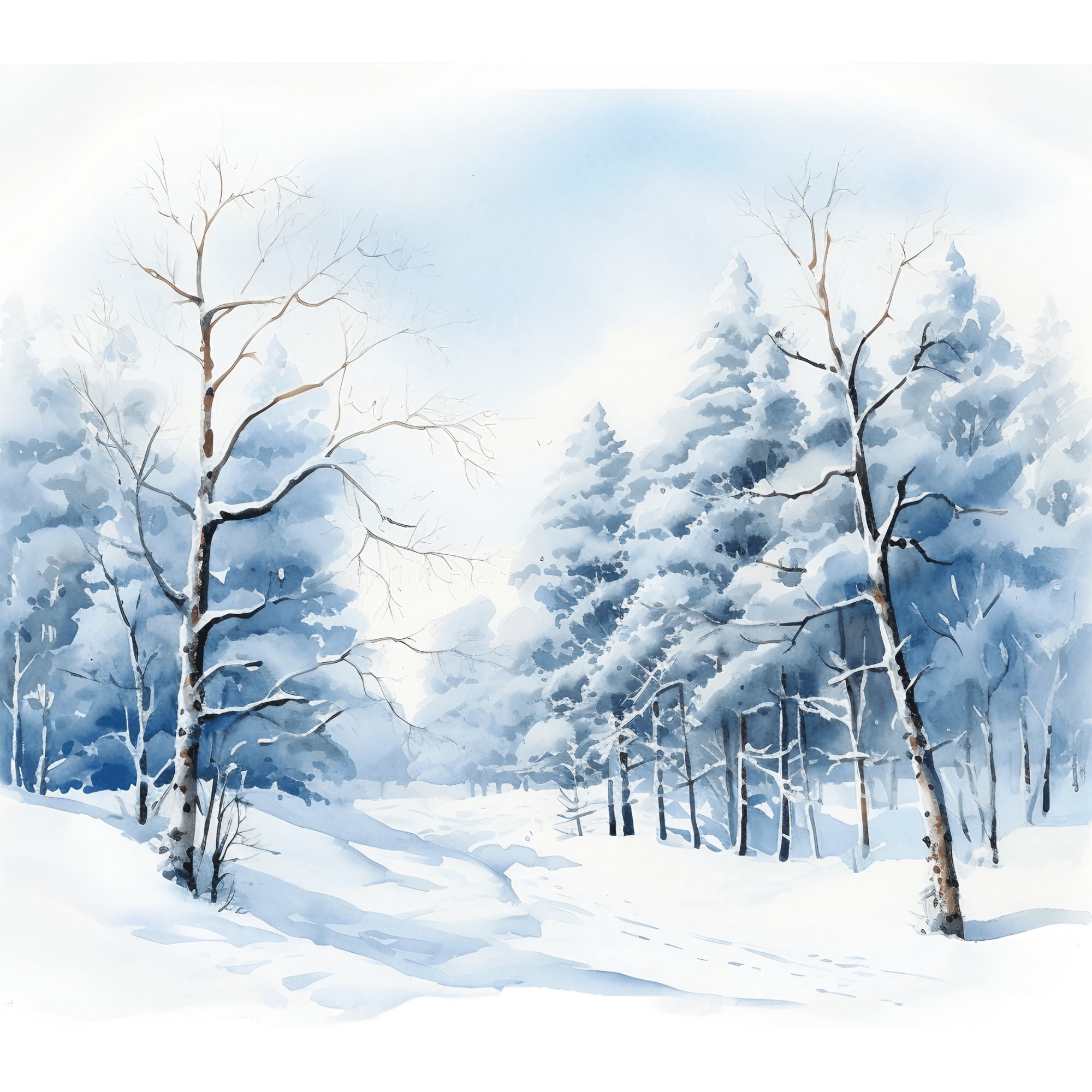 Snowy Trees Clipart Set: 14 High Quality Pngs, Watercolor Forest ...