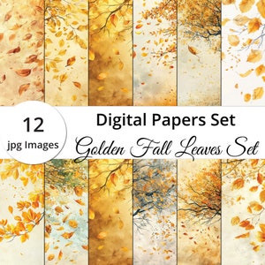 Goldener Herbst Charme – 12  Digitale Papers mit Blättermotiven für Designliebhaber – Perfekt für Kreative Projekte ,digitaler Download