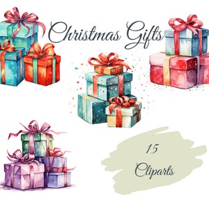 Kerstcadeaus clipart set: 15 hoogwaardige PNG's, kerstcadeaus clip art-kaart maken, digitale papier ambachten