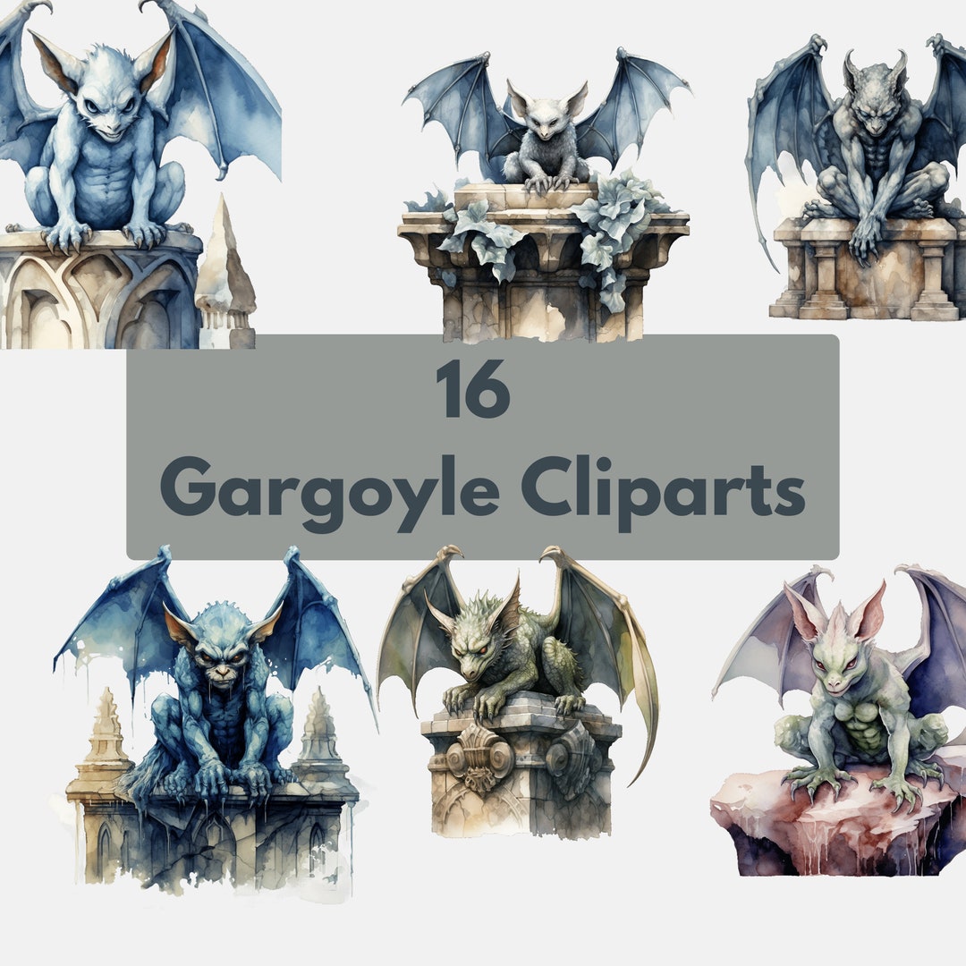 Gargoyle Clipart Set: 16 High Quality Pngs, Watercolor Gargoyle ...