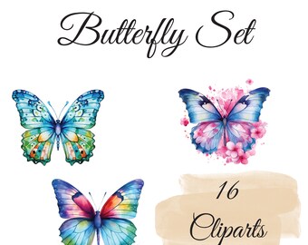 Butterfly Clipart Set: 12 High Quality PNGs, Watercolor Insect Clip Art - Card Making, Digital Paper Crafts, Digital Download