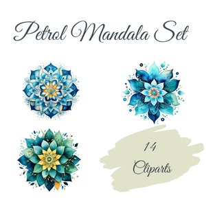 Petrol Mandala Clipart Set: 14 High Quality PNGs, Petrol Mandalas ,Digitaler Download, Kartengestaltung, digitales Papierhandwerk