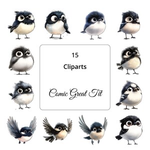 15 cliparts de jolis mésanges de dessin animé – Parfaits pour les cartes, affiches, invitations et designs numériques, scrapbooking, téléchargement numérique