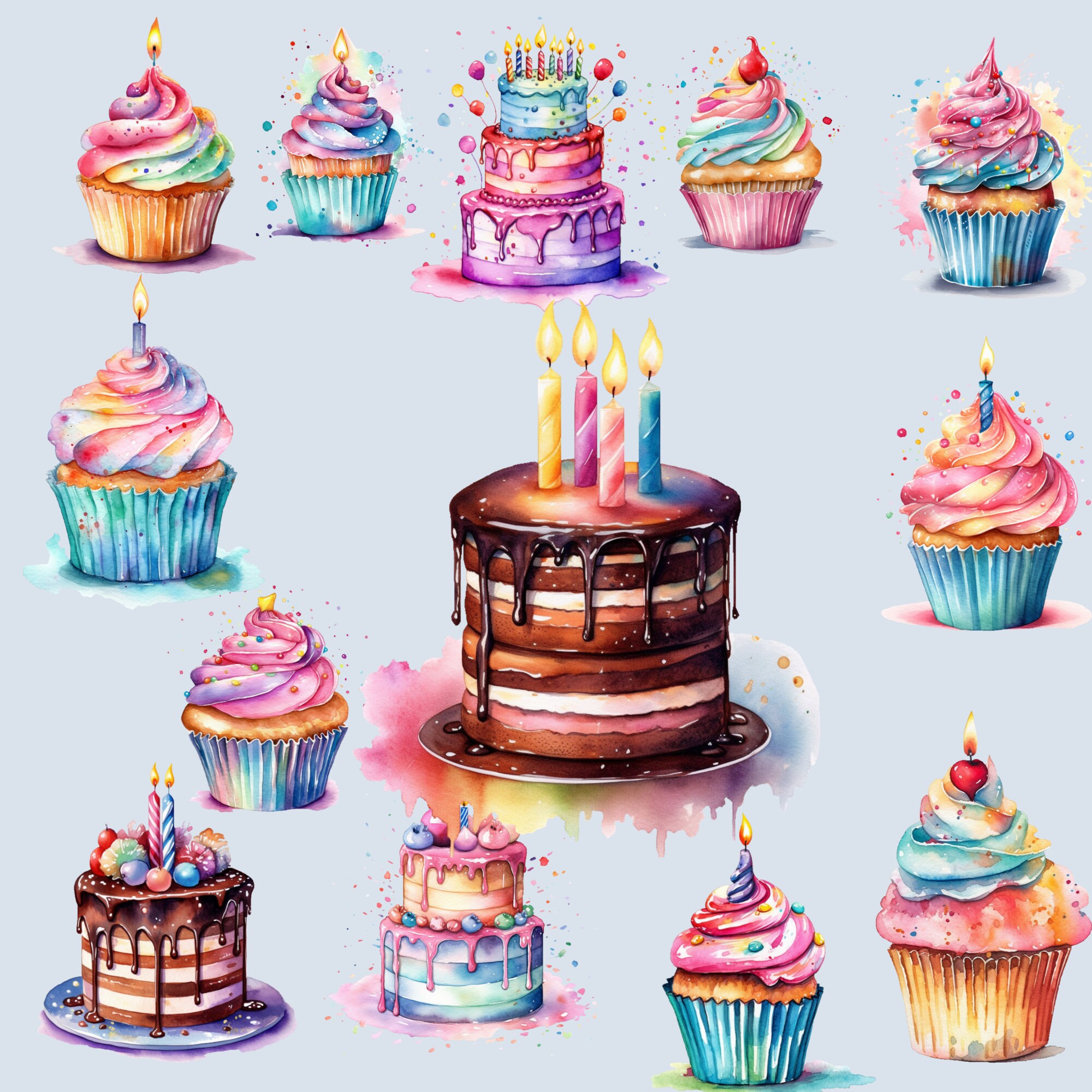 Watercolor Birthday Cake Clipart Collection , 13 High Quality PNG ...