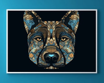 German Shepherd Portrait with Geometric Patterns - Stunning Digital Artwork, Digital Download