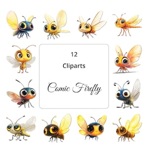 12 cliparts van schattige cartoonvuurvliegjes – Perfect voor kaarten, uitnodigingen en digitale ontwerpen, scrapbooking, digitale download