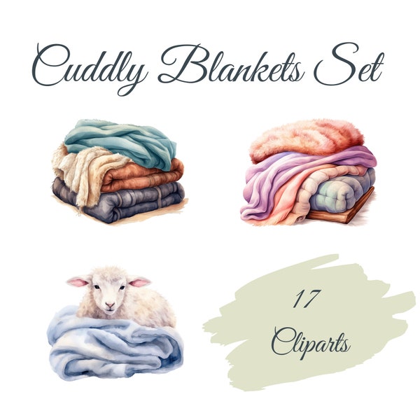 Cozy Blanket Clipart Set: 17 High Quality PNGs, Watercolor Blanket, Favorite Place, Instant Download PNGs