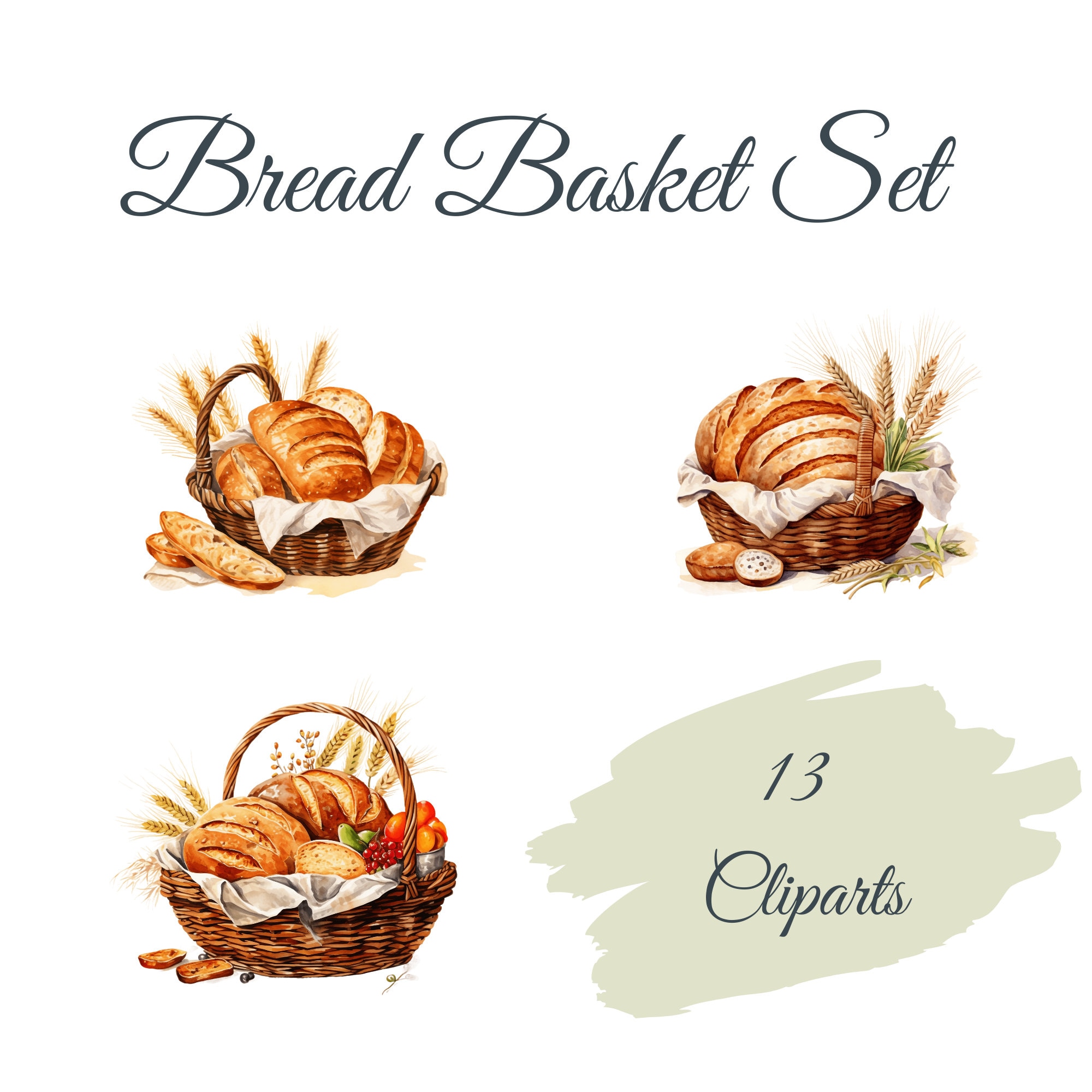 Bread Basket Clipart Set: 13 High Quality Pngs, Watercolor Bread Baking,  Digital Download, Card Making, Digital Paper Craft - Etsy, image size:2000x2000