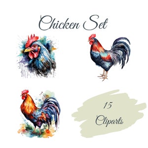 Chickens Clipart Set: 15 High Quality PNGs, Watercolor Farm Clip Art - Card Making, Digital Paper Crafts, Digital Download