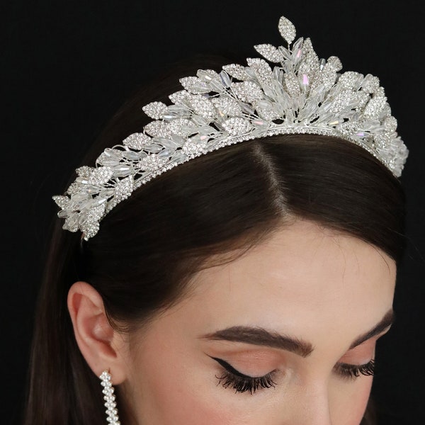 Leaf Rhinestone Bridal Tiara, Leaf Hair Accessory for Wedding, Leaf Wedding Tiara, Rhinestones, Bridal Crown