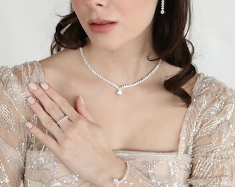 Crystal Bridal Jewelry Set: Wedding Necklace, Bracelet & Earrings