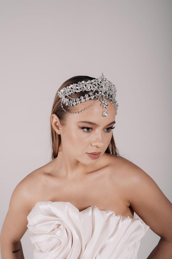 Crystal Headpiece Elevates Everything Gold Celestial Halo Crown Moon Star Goddess Headpiece  main image 2