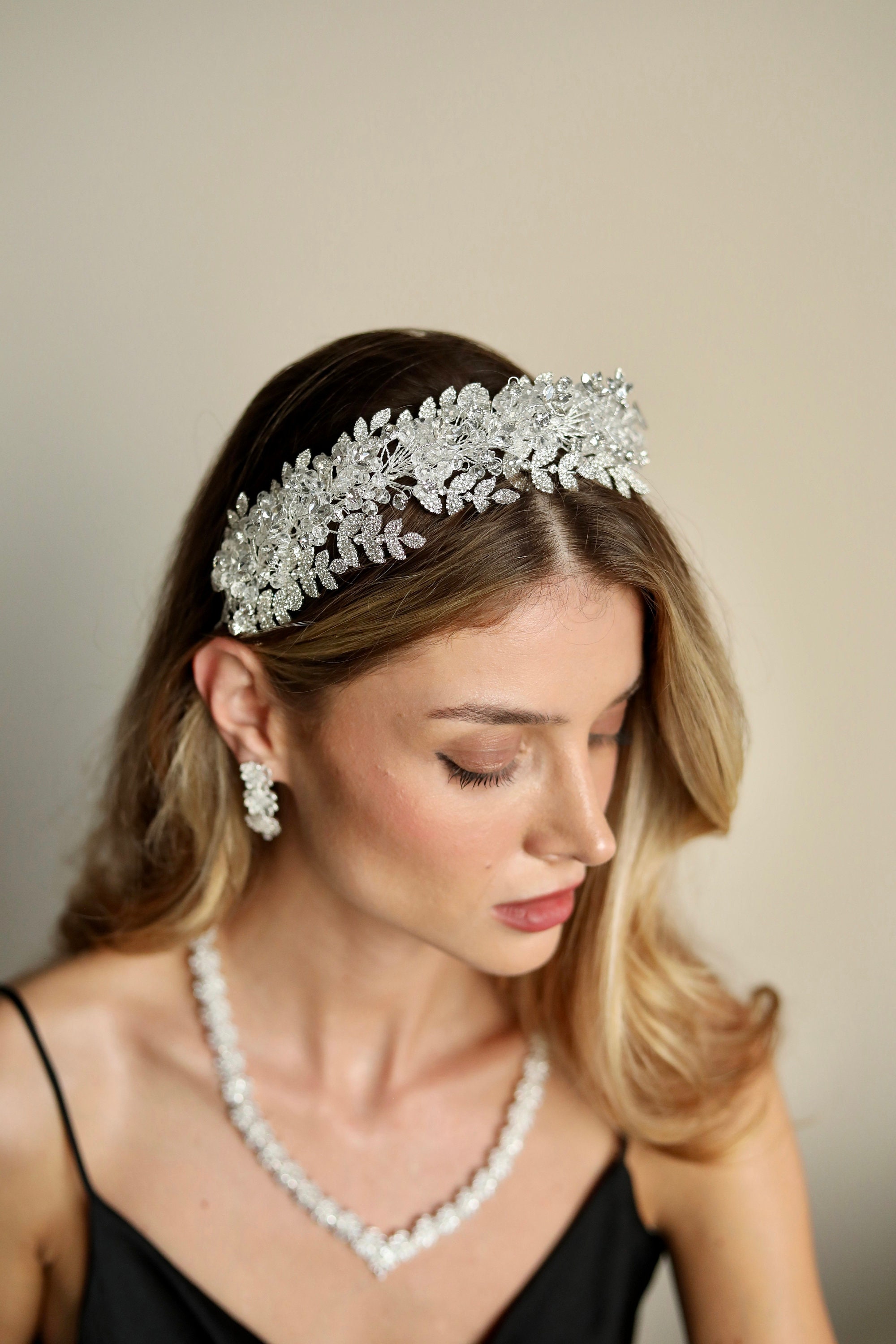 Bridal Wedding Leaf Headpiece Rhinestone Crystal Tiara Crown Hairband Crystal Leaf Crown Crystal Coronet Headpiece Tiara LAUREL  main image 2