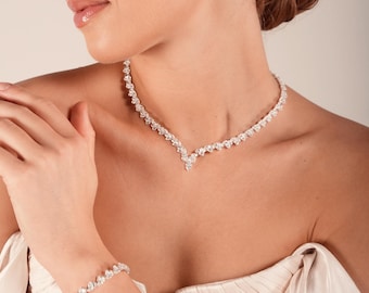 Crystal Wedding Jewelry Set: Bridal Necklace, Bracelet & Earrings