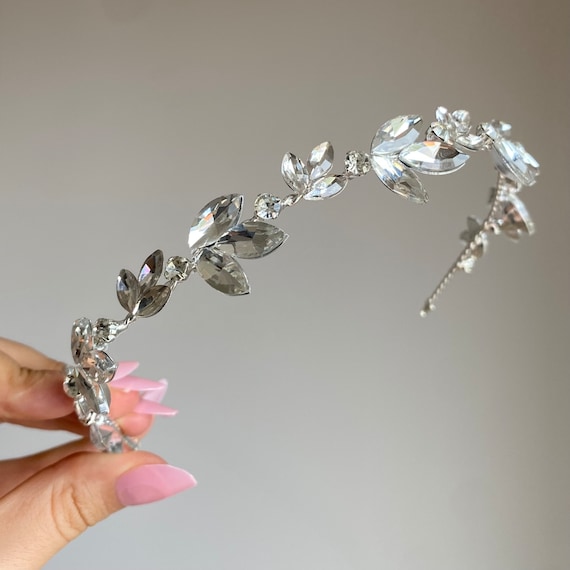 Elegant Silver Crystal Leaf Headband Marquise Crystal Leaf Headband | David main image 2