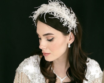 White Feather Tiara, Wedding Hair Accessories Tiaras, Real Feather Headpiece