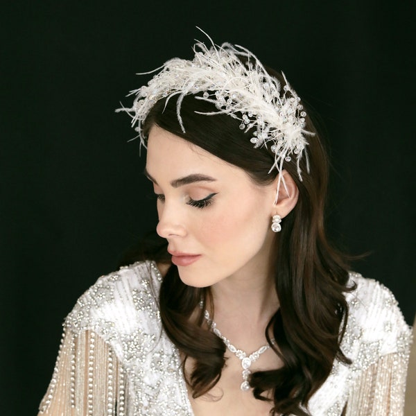 Weiße Feder Tiara, Hochzeit Haarschmuck Tiaras, Echte Feder Kopfschmuck