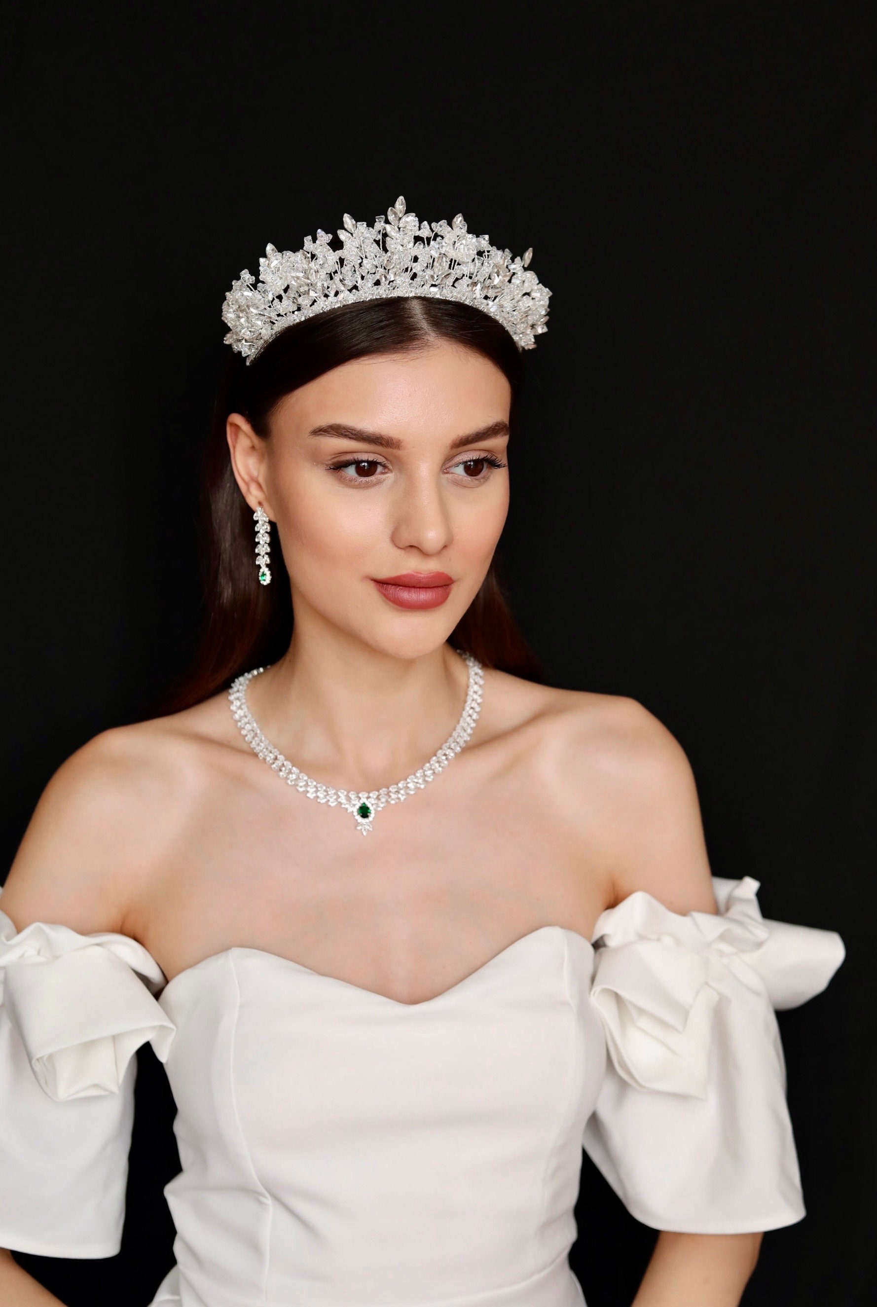 Platinum Plated Copper Wedding Tiara Crown with CZ Flowers Floral Tiara Crystal Bohemian Tiara GENEVIEVE Tiara | EDEN  main image 4
