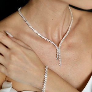 Zircon Wedding Jewelry Set: Bridal Necklace, Bracelet & Earrings