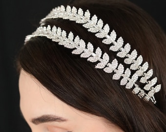 Leaf Rhinestone Bridal Tiara, Leaf Hair Accessory for Wedding, Leaf Wedding Tiara, Rhinestones, Bridal Crown