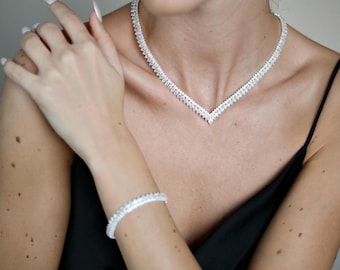Swarovski Zircon Bridal Jewelry Set: Necklace, Bracelet & Earrings