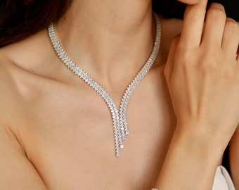 Kristall Brautschmuck Set: Zirkon Kette, Armband & Ohrringe