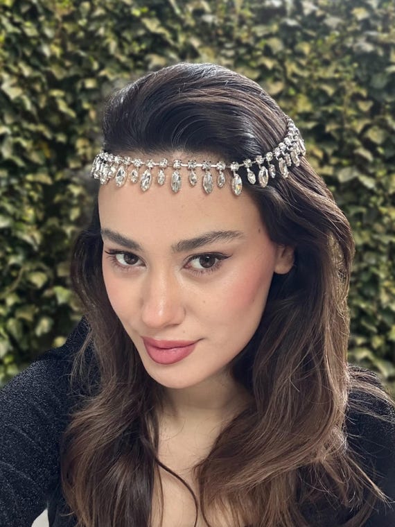 Wedding Headband Bridal Hair Piece Rhinestone Leaf Style for Women and Girls Amazon.com : Unicra Leaf Wedding Hair Vine Flower Bridal  main image 3