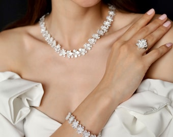 Kristall Hochzeit Schmuck Set: Braut Halskette, Armband & Ohrringe