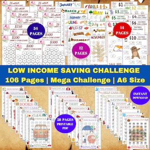 Printable Savings Challenge,  Cash Stuffing, A6 Budget Binder Envelope Challenge, Sinking Funds Challenge, Saving Money Bundle,  Set Of 106