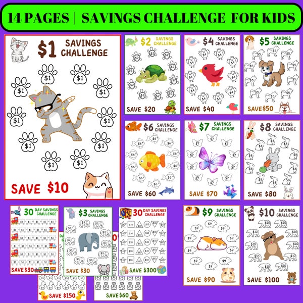 Printable Kids  Savings Challenge |  A6 Mini Savings Challenge | Money Saving Challenge | A6 Savings Challenge | Savings Challenge Bundle