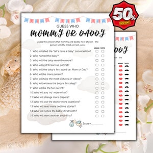 Juego de baby shower de mamá o papá (descarga digital)