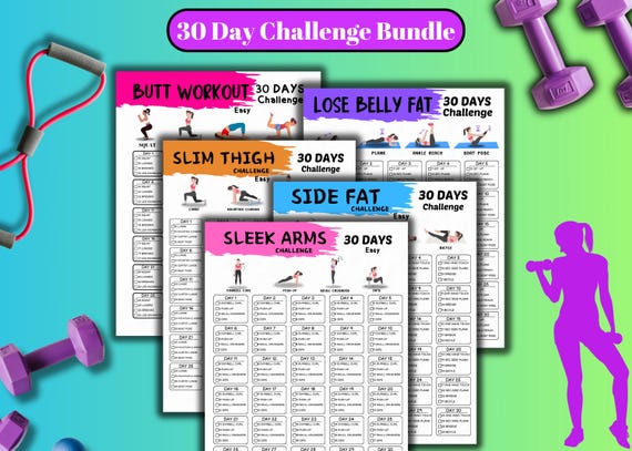 30-Day Fitness Challenge Bundle: Butt, Belly, Thigh, Arms (Printable PDF)