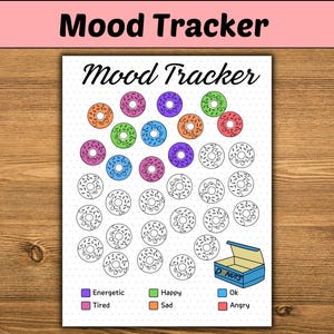 Donut Mood Tracker - PRINTABLE Journal Page - Planner Page - Feelings Tracker - Daily Mood Tracker - Track Mood - Journal Template