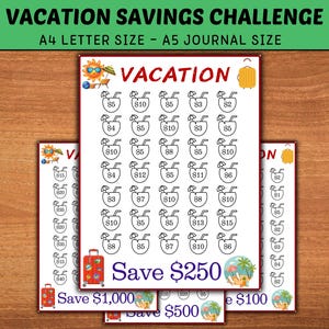 Vacation Savings Challenge Printable: A4 A5 A6 Trackers (Digital Download)