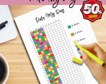 Afdrukbare stemmingstracker voor My Day beoordelen: dagelijks beoordelingslogboek (digitale download)