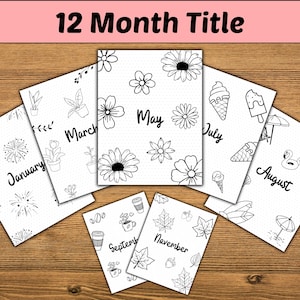 12 Month Cover Pages - Printable Planner Cover - Aesthetic Monthly Titles - Printable Cover Page - Printable Planner