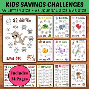 Kids Savings Challenge: Fun Money Tracker Printable (A4, A5, A6)