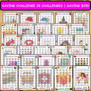 250 Printable Savings Challenge | A6 Sized Mini Savings Challenge Trackers | Savings Challenge Printable | Savings Challenge | Set Of 28