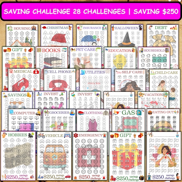 250 Printable Savings Challenge | A6 Sized Mini Savings Challenge Trackers | Savings Challenge Printable | Savings Challenge | Set Of 28