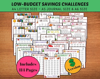 Printable Savings Challenge Bundle: A4, A5, A6 Trackers (Digital Download)