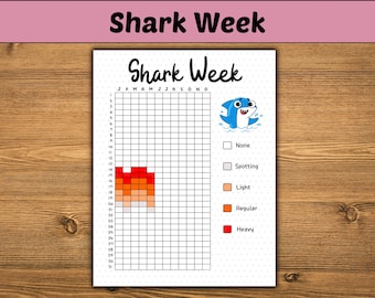 Semaine du requin - menstruations - page imprimable du Bullet Journal - suivi de l'ovulation - journal du Cycle menstruel - suivi de la fertilité - agenda annuel